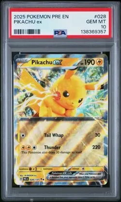 PIKACHU EX #028 PSA 10 DOUBLE RARE HOLO 2025 POKEMON PRISMATIC EVOLUTIONS PRE EN - Image 1