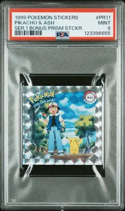 1999 Pokemon Stickers Series 1 Pikachu & Ash Bonus Prism PR11 PSA 9 MINT VINTAGE - Image 1