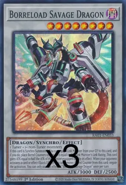 3X Yugioh Borreload Savage Dragon RA01-EN033 Secret Rare 1st Edition NM - Image 1