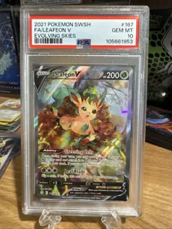 Pokemon 2021 SWSH Evolving Skies Leafeon v Alt Art Card PSA 10 167/203 - Image 1
