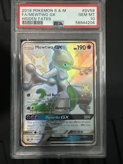 2019 Pokemon SM Hidden Fates Mewtwo GX Full Art #SV59/SV94 PSA 10 GEM MINT - Image 1