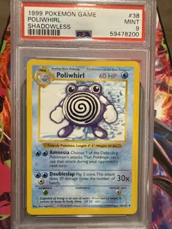 1999 Pokemon Base Set Poliwhirl 38/102 1st Edition Shadowless PSA 9 Mint - Image 1