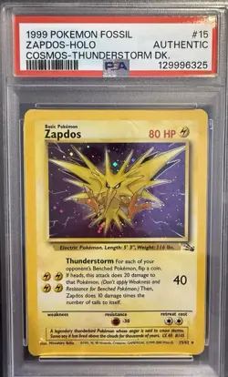 Zapdos holo #15/62 - 1999 Pokemon Fossil Cosmos Thunderstorm Deck - Authentic - Image 1