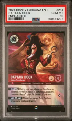 DISNEY LORCANA - CAPTAIN HOOK - MASTER SWORDSMAN #214 - ENCHANTED - PSA 10 - Image 1