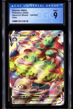 Snorlax VMAX CGC 9 Full Art Sword And Shield Base Set 142/202 Pokemon Card FA - Image 1