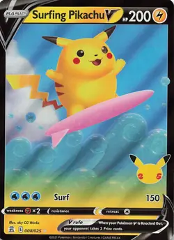 Surfing Pikachu V 008/025 Holo V Rare Celebrations Pokemon Near Mint - Image 1