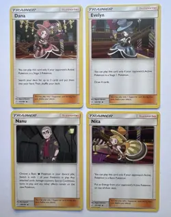 Lot Of 4 Pokemon Trainer Supporter Cards S&M Team Up (Dana, Evelyn, Nanu, Nita) - Image 1