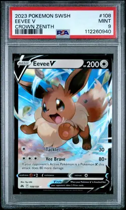 PSA 9 Pokemon TCG 2023 Sword & Shield Crown Zenith #108/159 Eevee V Holo - Image 1