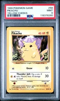1999 POKEMON GAME #58 PIKACHU YELLOW CHEEKS PSA 9 MINT BASE SET UNLIMITED - Image 1