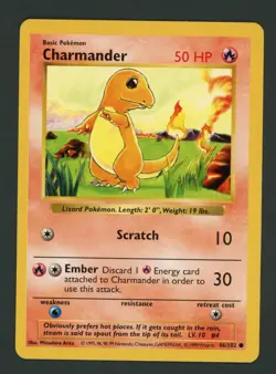 1999 Pokemon CHARMANDER Base Set SHADOWLESS Edition Non Holo Card 46/102 - LP - Image 1
