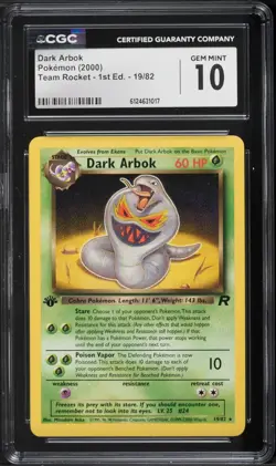 2000 Pokemon 1st Edition Dark Arbok 19/82 Team Rocket Rare CGC 10 GEM MINT WOTC - Image 1