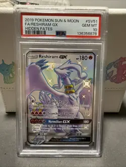 Pokemon 2019 Reshiram GX SV51/SV94 Full Art Hidden Fates GEM MINT PSA 10 - Image 1