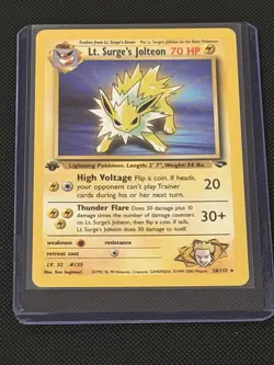 Lt. Surge’s Jolteon 28/132 Gym Challenge Rare Pokemon Card WOTC 1st Edition - Image 1