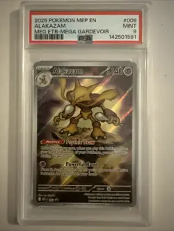 2025 POKEMON MEP EN-ME BLACK STAR PROMO #009 ALAKAZAM PSA 9 MINT - Image 1