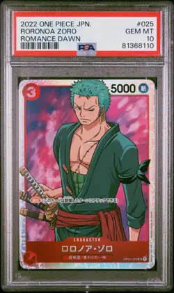 2022 ONE PIECE JAPANESE OP01-025 RORONOA ZORO PSA 10 ROMANCE DAWN #25 - Image 1
