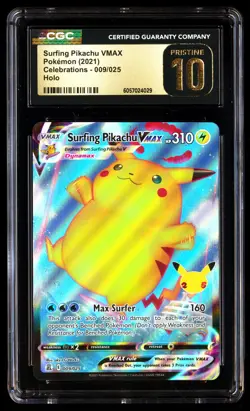 CGC 10 Surfing Pikachu Vmax 009/025 Holo Celebrations Pokemon Pristine - Image 1