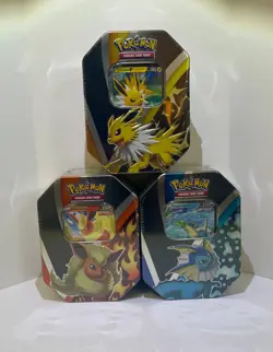 Pokemon Eeveelution Tin Set Of 3 Flareon Jolteon Vaporeon - Image 1