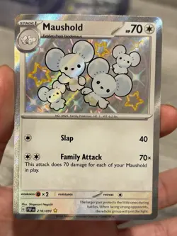 Pokemon TCG: Paldean Fates (210/091) Maushold Baby Shiny Holo Rare (NM) - Image 1