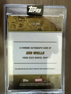 ZEB WELLS ARTIST AUTO MARVEL MINT TOPPS Trading Card CHROME MINTED 48/50 ENCASED - Image 2