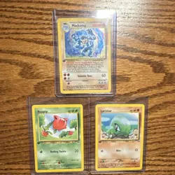 Pokemon TCG 1st Edition Holo Machamp, Hoppip, Larvitar Lot 3 Cards 1999 Wizards - Image 1