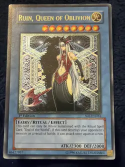 YUGIOH! Ruin, Queen of Oblivion SOI-EN034 1st Edition Ultimate Rare - Image 1