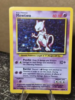 Pokemon Mewtwo TCG Base Set Holo Rare Card 10/102 NM Condition - Image 1