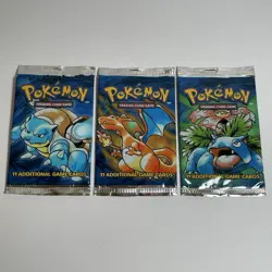Wotc Pokemon TCG Base Set 1999 Empty Booster Pack Art Set - 3 Packs - Charizard - Image 1