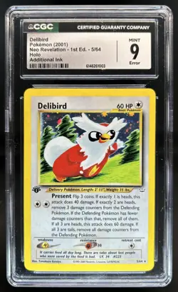 2001 Pokemon Neo Revelation 1st Edition Delibird Holo #5/64 CGC 9 - Image 1