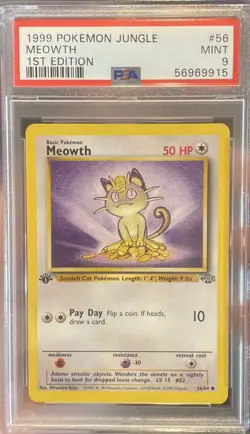 Meowth 1st Ed. Pokemon Jungle PSA 9 MINT 1999 - Image 1