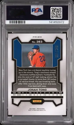 2024 Panini Prizm - Jonah Tong #283 Orange Pulsar Prizm #/399 (RC, SP) PSA 10 - Image 2