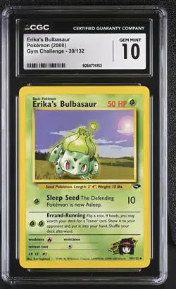 CGC 10 GEM MINT Erika's Bulbasaur 2000 Gym Challenge 39/132 Pokemon Card - Image 1