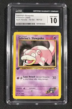 CGC 10 GEM MINT Sabrina's Slowpoke Gym Heroes 1st Edition 95/132 Pokemon Card - Image 1