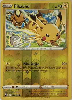 Pikachu 049/195 Common Silver Tempest Pokemon Reverse Holo Near Mint - Image 1