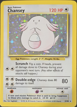 Chansey 3/102 Base Set Holo Rare WOTC 1999 Pokemon Card Lightly Played (LP) - Image 1