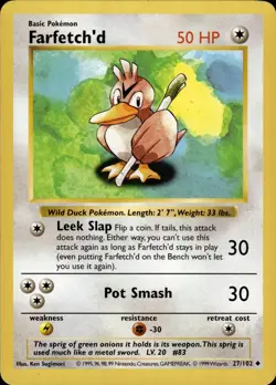 Pokemon Shadowless Base UnCommon Farfetch'd 27/102 - Near Mint (NM) - Image 1