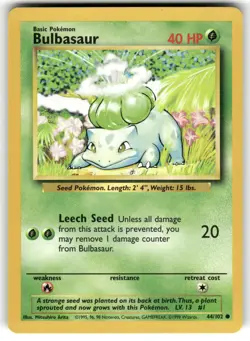 Bulbasaur 44/102 Common Base Set Unlimited Pokemon MP - Image 1