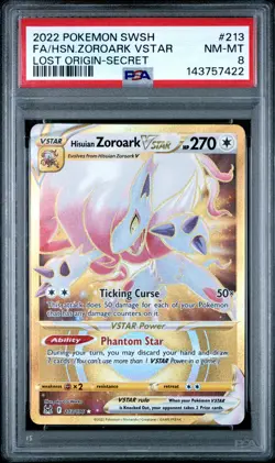 2022 POKEMON SWORD & SHIELD LOST ORIGIN FULL ART/HISUIAN ZOROARK VSTAR PSA 8 - Image 1