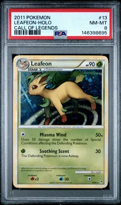 2011 POKEMON CALL OF LEGENDS #13 LEAFEON-HOLO PSA 8 - Image 1