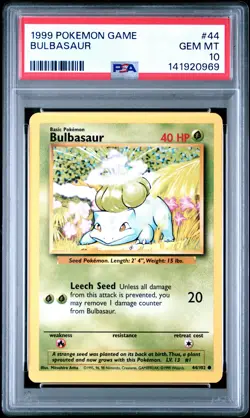 1999 POKEMON BASE SET UNLIMITED #44 BULBASAUR PSA 10 - Image 1