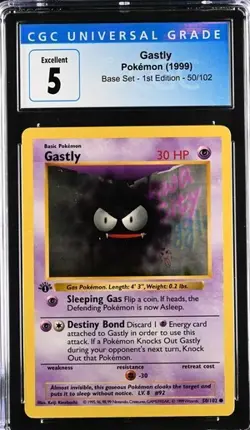 Pokemon Gastly 1999 Base Set - 1st Ed Shadowless 50/102 CGC 5 - Image 1