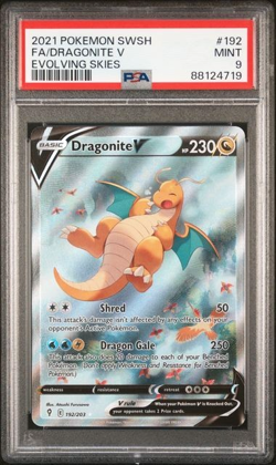2021 POKEMON SWORD & SHIELD EVOLVING SKIES #192 FA/DRAGONITE V PSA 9 - Image 1
