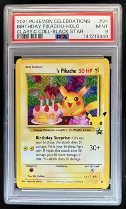 2021 Pokemon Celebrations Birthday Pikachu Holo Classic Black Star #24 PSA 9 - Image 1