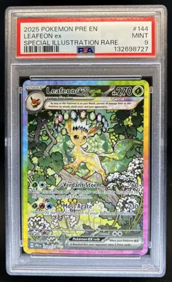 2025 Pokemon Prismatic Evolutions Leafeon ex #144/131 PSA 9 - Image 1