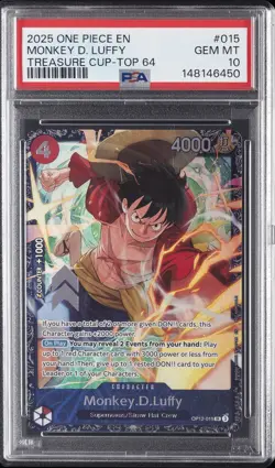 2025 ONE PIECE PROMOS TREASURE CUP-TOP 64 #015 MONKEY D. LUFFY PSA 10 - Image 1