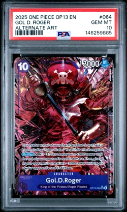 ONE PIECE GOL D. ROGER 2025 OP13-CARRYING ON HIS WILL #064 ALT ART PSA 10 - Image 1