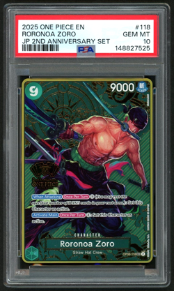 ONE PIECE RORONOA ZORO 2025 JPN 2ND ANNIVERSARY SET #118 PSA 10 - Image 1