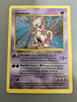 Shadowless Mewtwo 10/102 Base Holo Rare Vintage 1999 Pokemon Card - Image 1