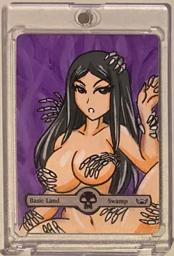 SWAMP - BASIC LAND (ANIME GIRL) MTG LILIANA Hand Painted Altered Extended Art - Image 1