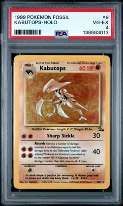 1999 POKEMON FOSSIL #9 KABUTOPS-HOLO PSA 4 - Image 1
