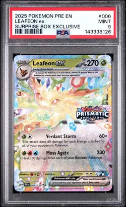 2025 POKEMON PRE EN-PRISMATIC EVOLUTIONS SURPRISE BOX EXCLUSIVE LEAFEON EX PSA 9 - Image 1